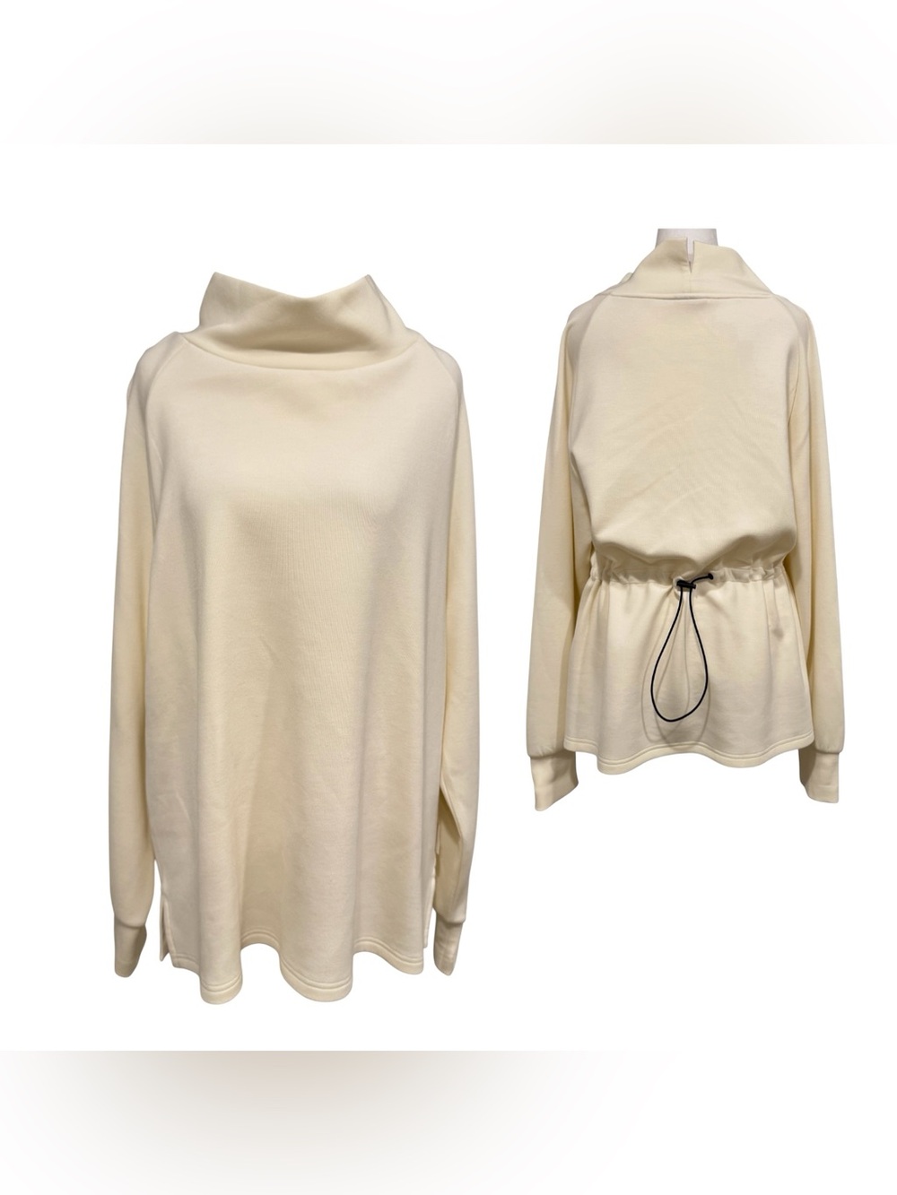 NWOT Varley Cream Viscose Blend Adjustable Waist Funnel Neck Sweatshirt M - Picture 2 of 10